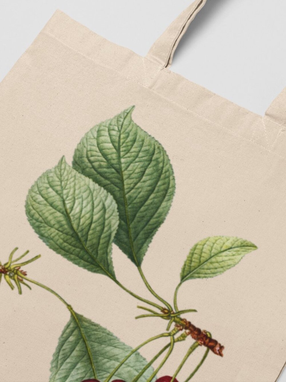 Cherry Vintage Botanical Print Graphic Canvas Tote Bag - Picture 3 of 5
